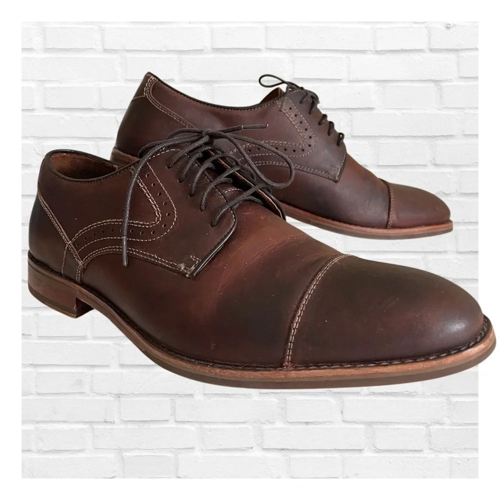 Johnson & Murphy Sz 10M Cap Toe Brown Leather Men's Dress Shoes Preppy Academia